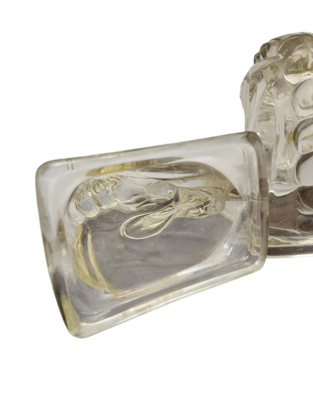 Vintage Mid Century Clear Glass Horse Head Bookends Paperweights Art Deco Hollow